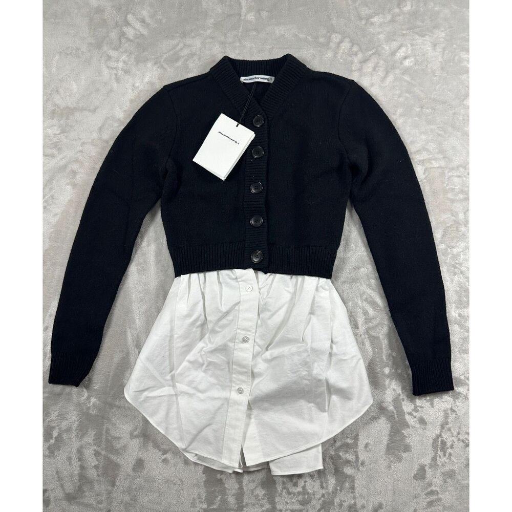 NWT‎ Alexanderwang.t Black & White Oxford Bilayer Cardigan Shirt Hybrid Size XS